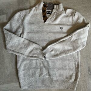 Ralph Lauren Chaps Beige Knit Pullover Sweater Trim Mock Neck Size S